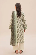 Zesh - 3PC Unstitched Embroidered Lawn Suit (Pale Mint Green & Dark Olive Floral)