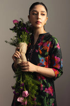COCO By Zara Shahjahan - 3-Piece Unstitched Printed Lawn Suit (Black & Hot Pink)