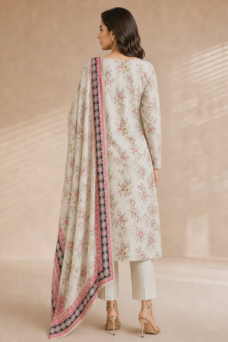 Khaadi (Vol.4) – 3 Piece Unstitched Printed Lawn Suit (Off White)