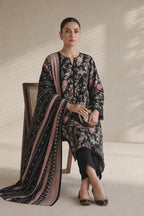 Khaadi – 3 Piece Unstiched Premium Printed Lawn Suit (Black & Dusty Pink Floral)