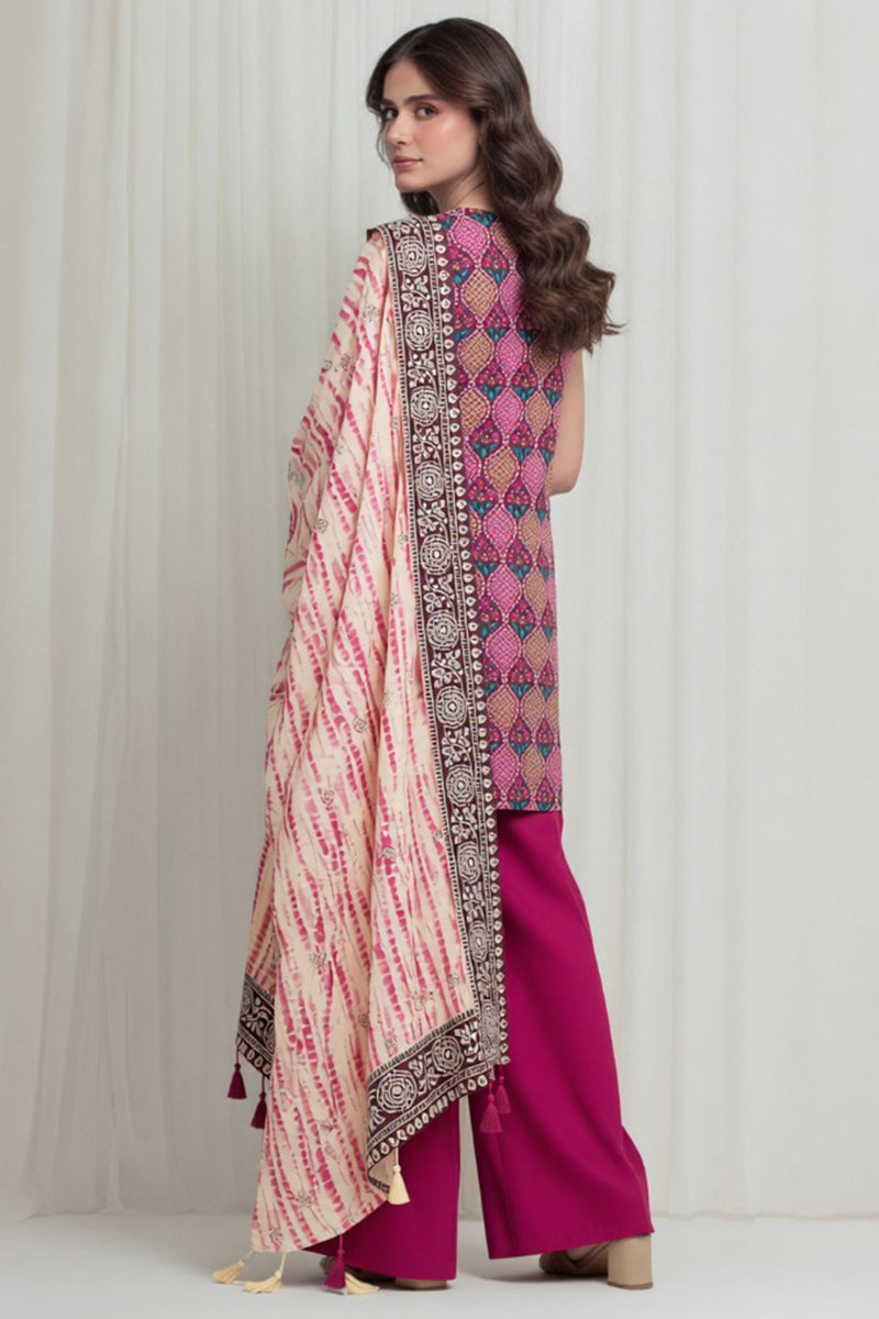 Sapphire - 3PC Unstitched Embroidered Printed Lawn Suit (Deep Berry Pink)