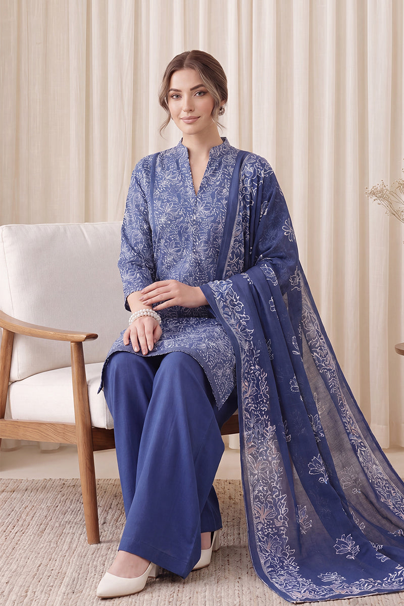 Gul Rang By Bareezé – 3-Piece Unstiched Printed Classic Lawn (Royal Blue)