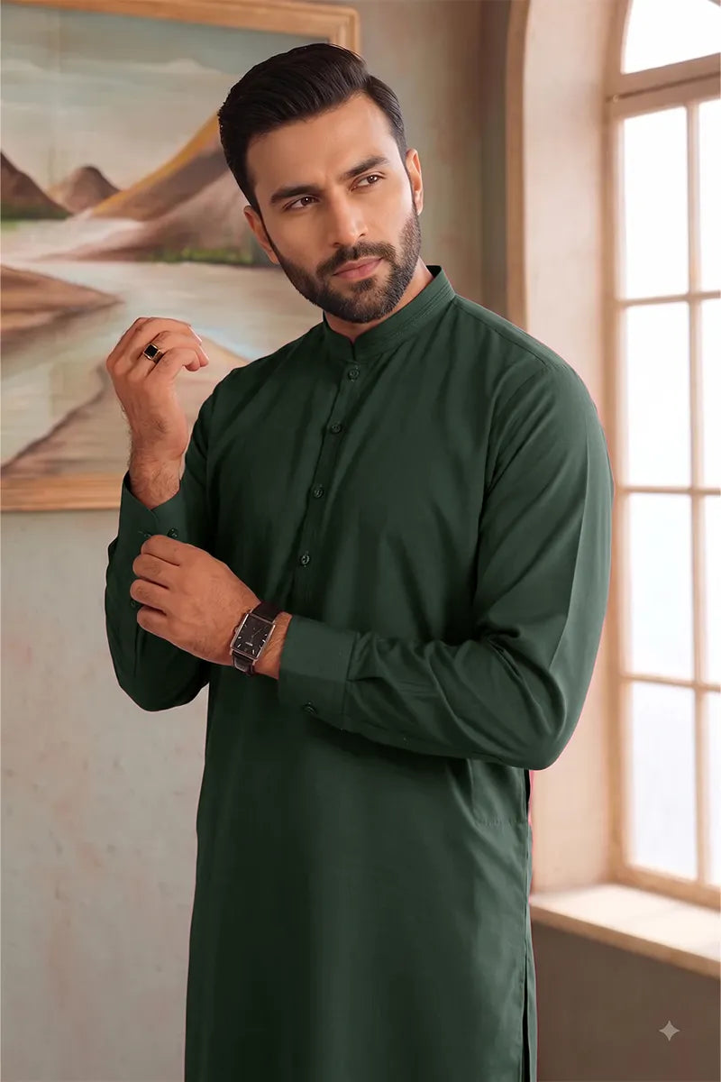 Men’s Wash & Wear Unstitched Fabric By KBC Fashion (Dark Green)