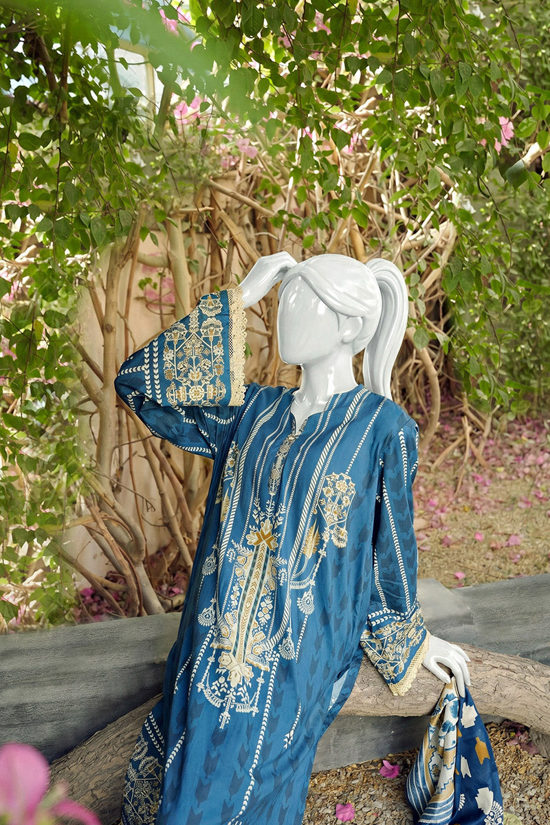 Aryana By KBC Fashion - 3PC Unstitched Printed Lawn Suit (Deep Teal)