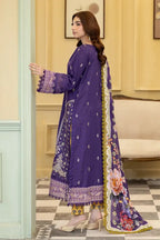 Elvia By Johra - 3PC Unstitched Embroidered Lawn Suit (Purple)