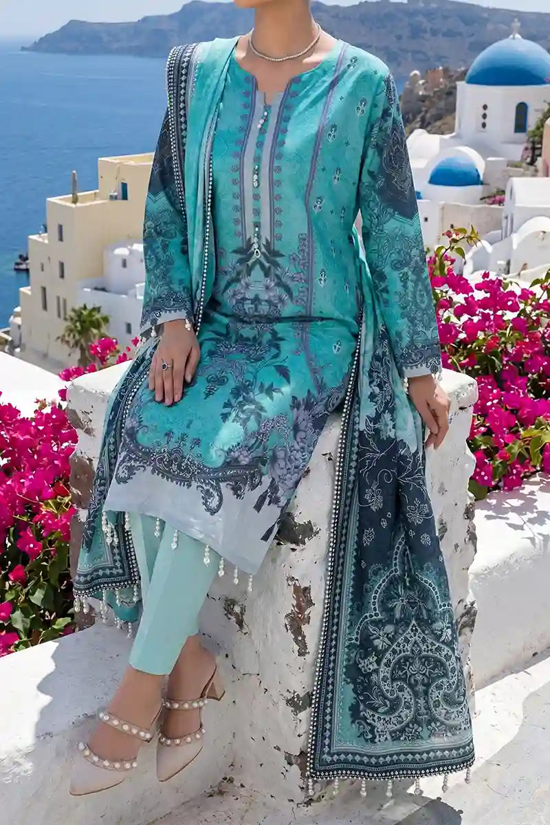 Aabruh Vol-1 3PC Unstitched Printed Lawn Suit (Aqua)