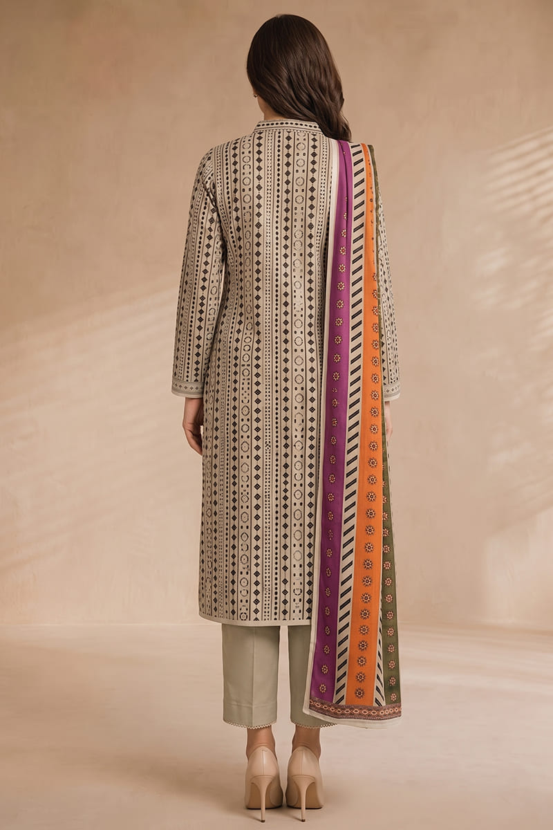 Khaadi (Vol.5) – 3 Piece Unstitched Printed Lawn Suit (Light Gray Beige)