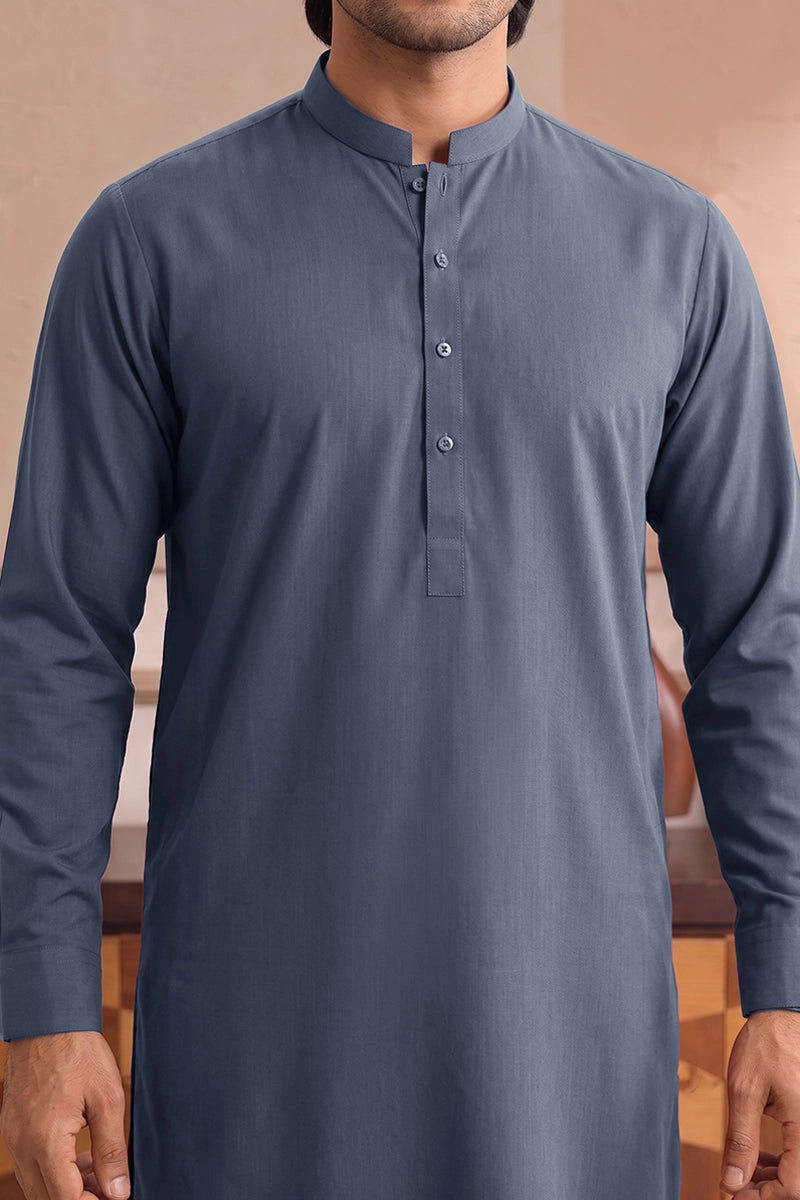 Yameen - Men’s Unstitched Cotton Fabric (Muted Denim Blue)