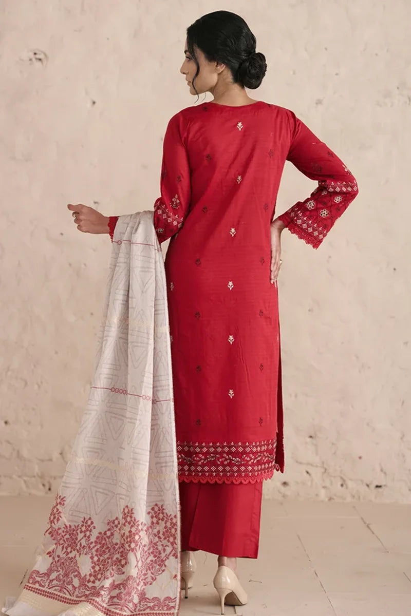 Vasal By Johra - 3PC Unstitched Embroidered Lawn Suit (Red)