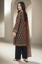 Sapphire (Vol.4) - 3PC Unstitched Printed Lawn Suit (Deep Charcoal Black & Muted Rust)