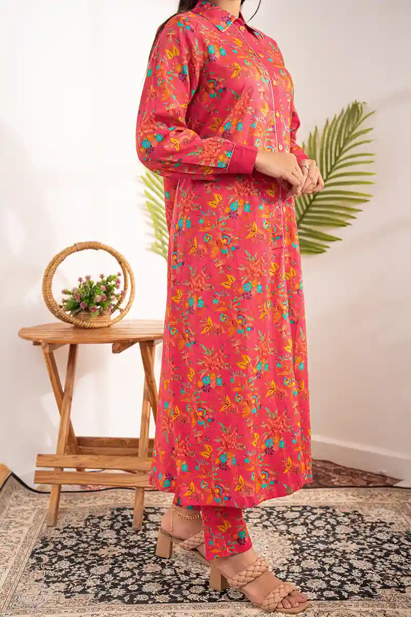 Naqsh Premium Printed Lawn Stitched Suit Set (Magenta)