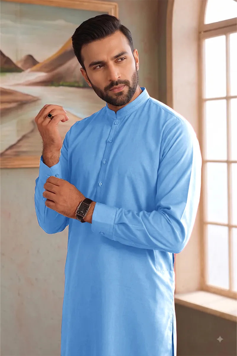 Men’s Wash & Wear Unstitched Fabric By KBC Fashion (Light Sky Blue)