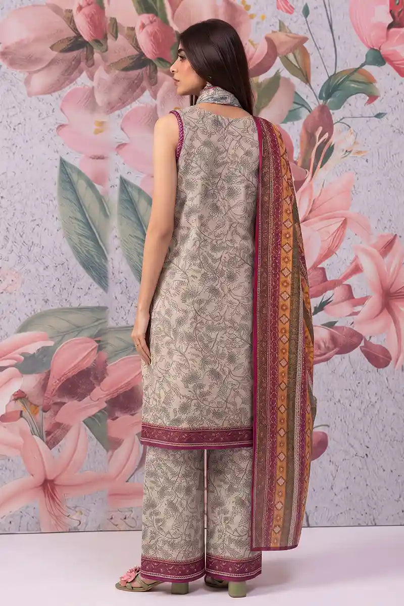 Khaadi 3-Piece Unstitched Printed Lawn Suit Set (Light Oat)