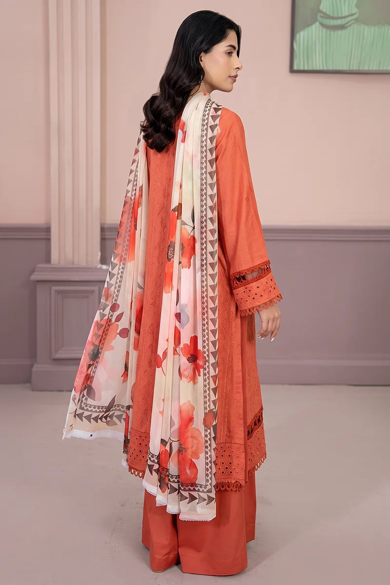 Gul-e-Seher By Johra - 3PC Unstitched Chikankari Lawn Suit (Burnt Orange)