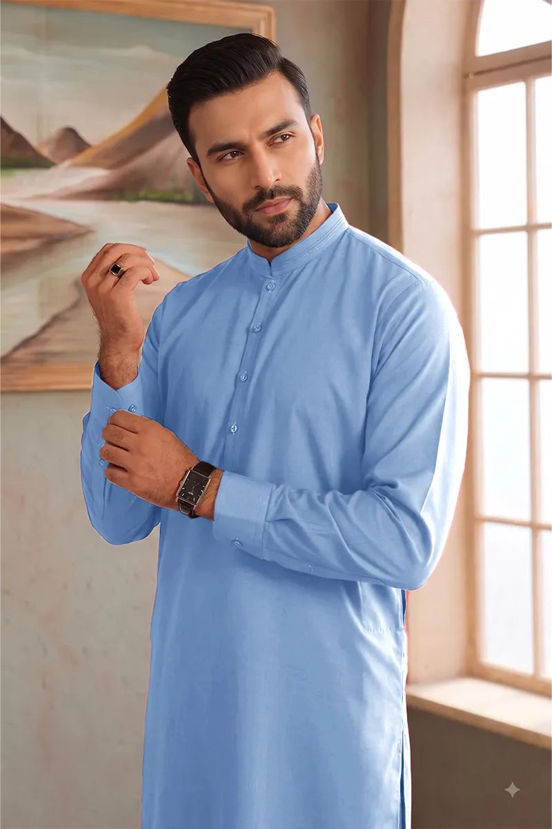 Men’s Wash & Wear Unstitched Fabric By KBC Fashion (Light Sky Blue)