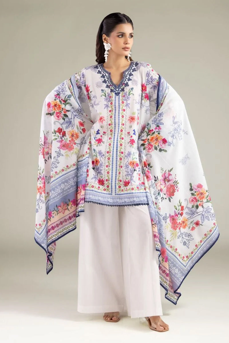 Khaadi – 3 Piece Unstitched Premium Embroidered Digital Printed Lawn Suit (Pure White)