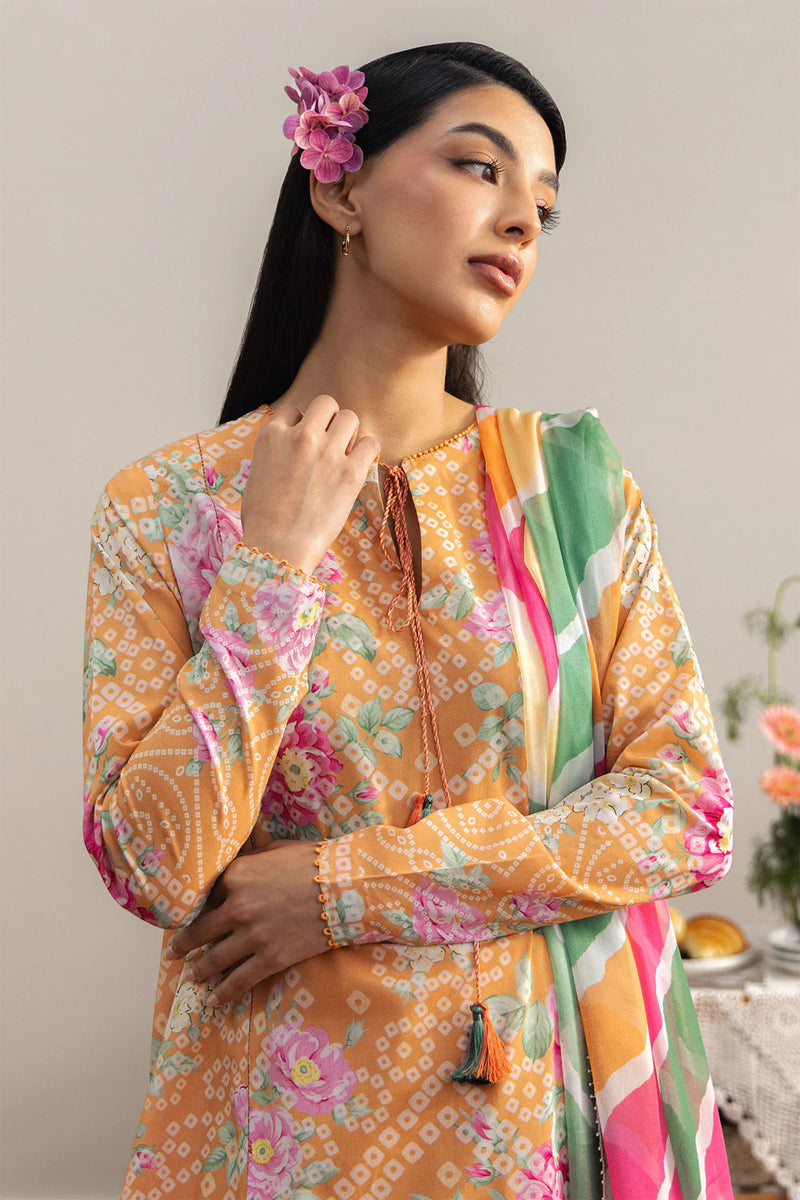 COCO By Zara Shahjahan - 3-Piece Unstitched Printed Lawn Suit (Chunri Gold)