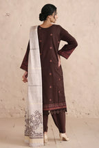 Vasal By Johra - 3PC Unstitched Embroidered Lawn Suit (Dark Chocolate)