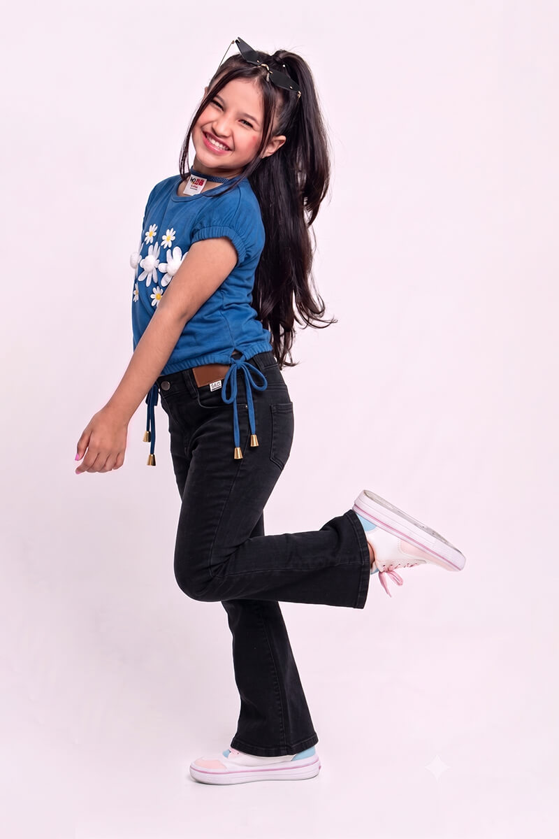 Girls' Daisy Print T Shirt (Blue)