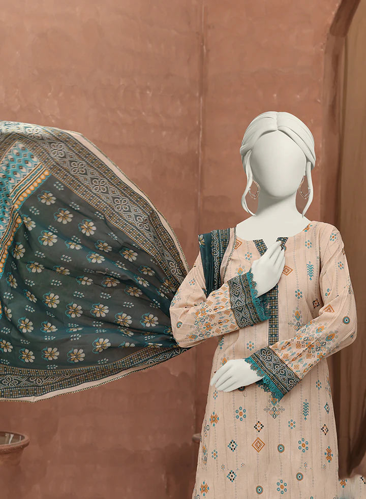 Bellissima By Aleemrah -3PC-Lawn Unstitch (Light beige)