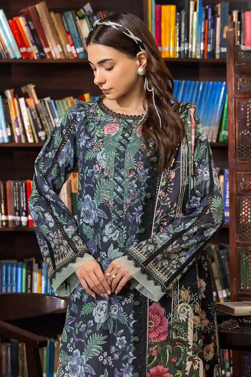 Jade Classic Cambric Collection Vol-05 - 3 Piece Unstitched Printed Suit (Dark Slate Grey)