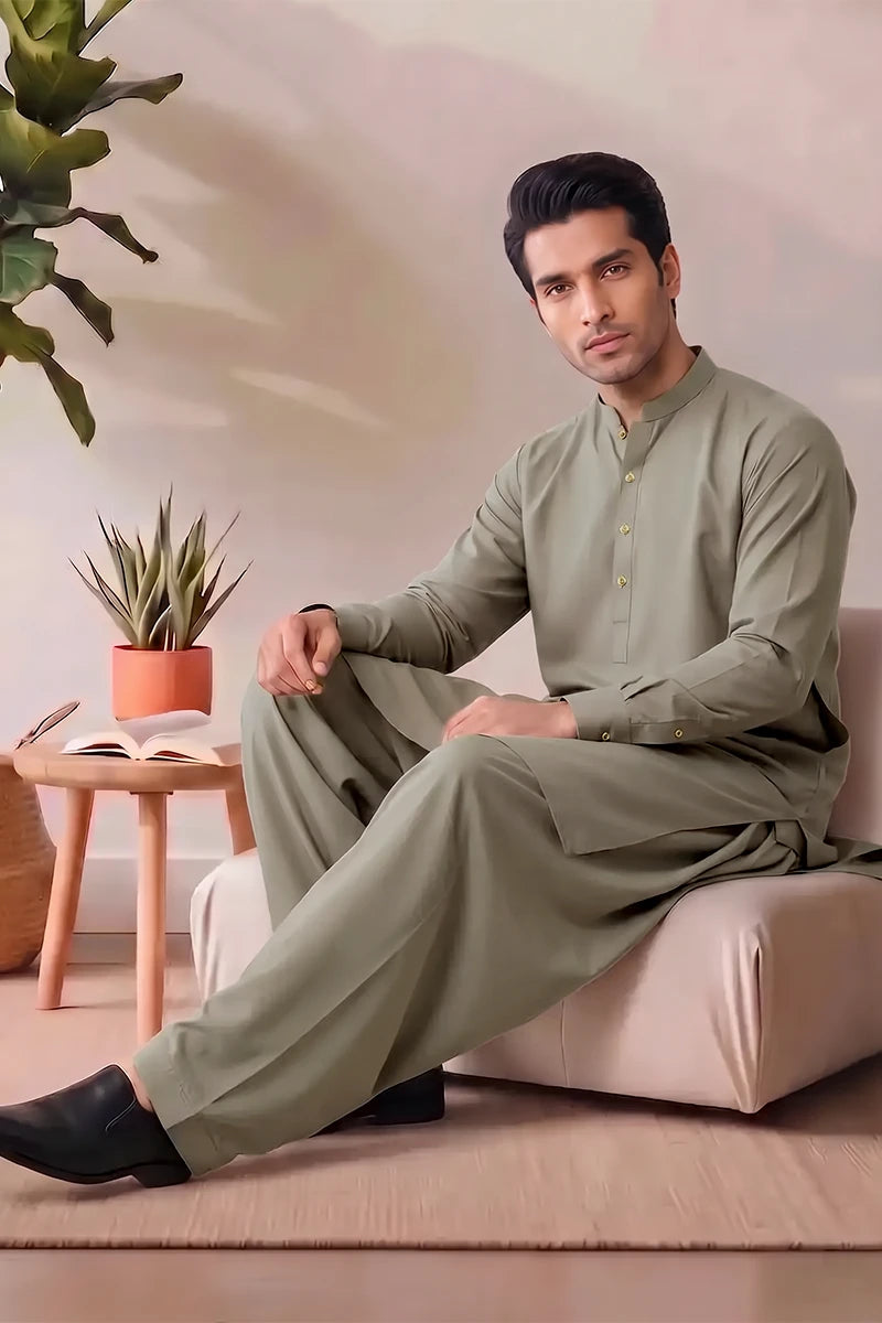 Saya Men’s Wash & Wear Unstitched Suit (Sage)