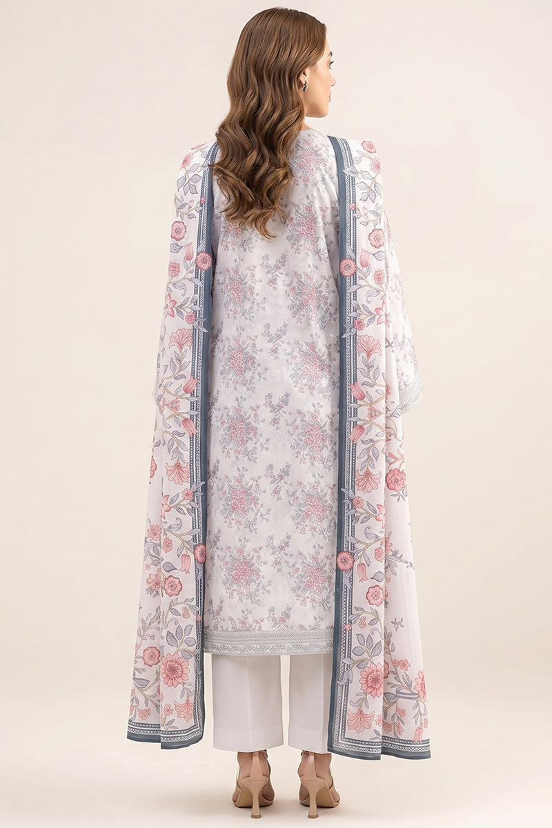 Sapphire - 3PC Unstitched Embroidered Printed Lawn Suit (Ice White)