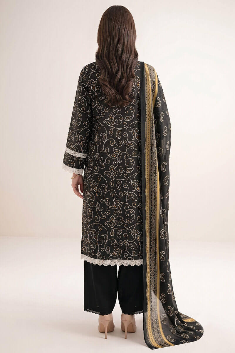 Sapphire (Vol.4) - 3PC Unstitched Printed Lawn Suit (Black)