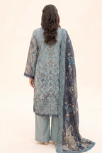 Zesh - 3PC Unstitched Embroidered Lawn Suit (Dusty Teal & Slate Grey)