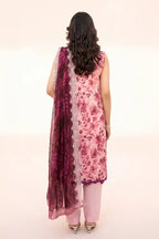 Zesh - 3PC Unstitched Embroidered Lawn Suit (Baby Pink & Wine)