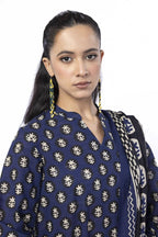 Sapphire (Vol.4) - 3PC Unstitched Printed Lawn Suit (Navy Blue)