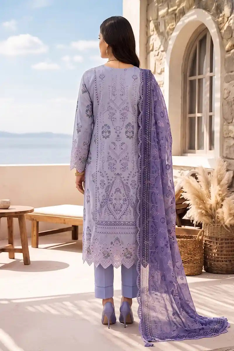 Zesh - 3PC Unstitched Embroidered Lawn Suit (Lavender & Violent Purple)