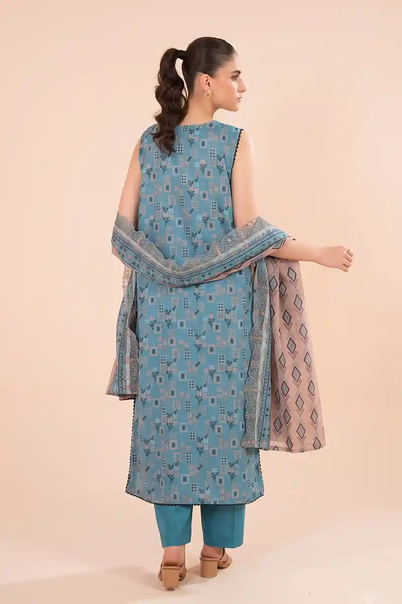 Zesh - 3PC Unstitched Embroidered Lawn Suit (Slate Blue)