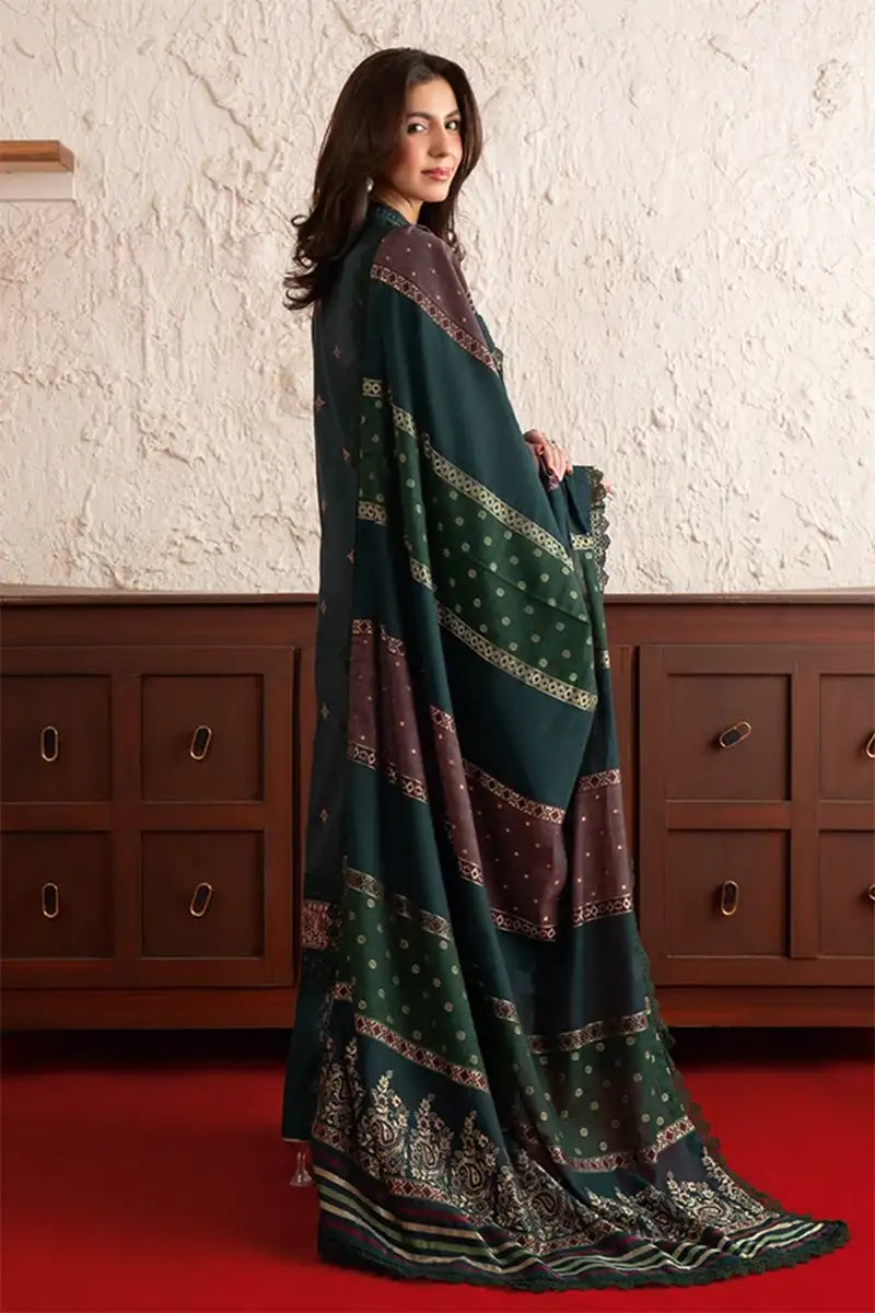 Poshak By Johra - 3 Piece Unstitched Embroidered Lawn Suit (Deep Teal Green)