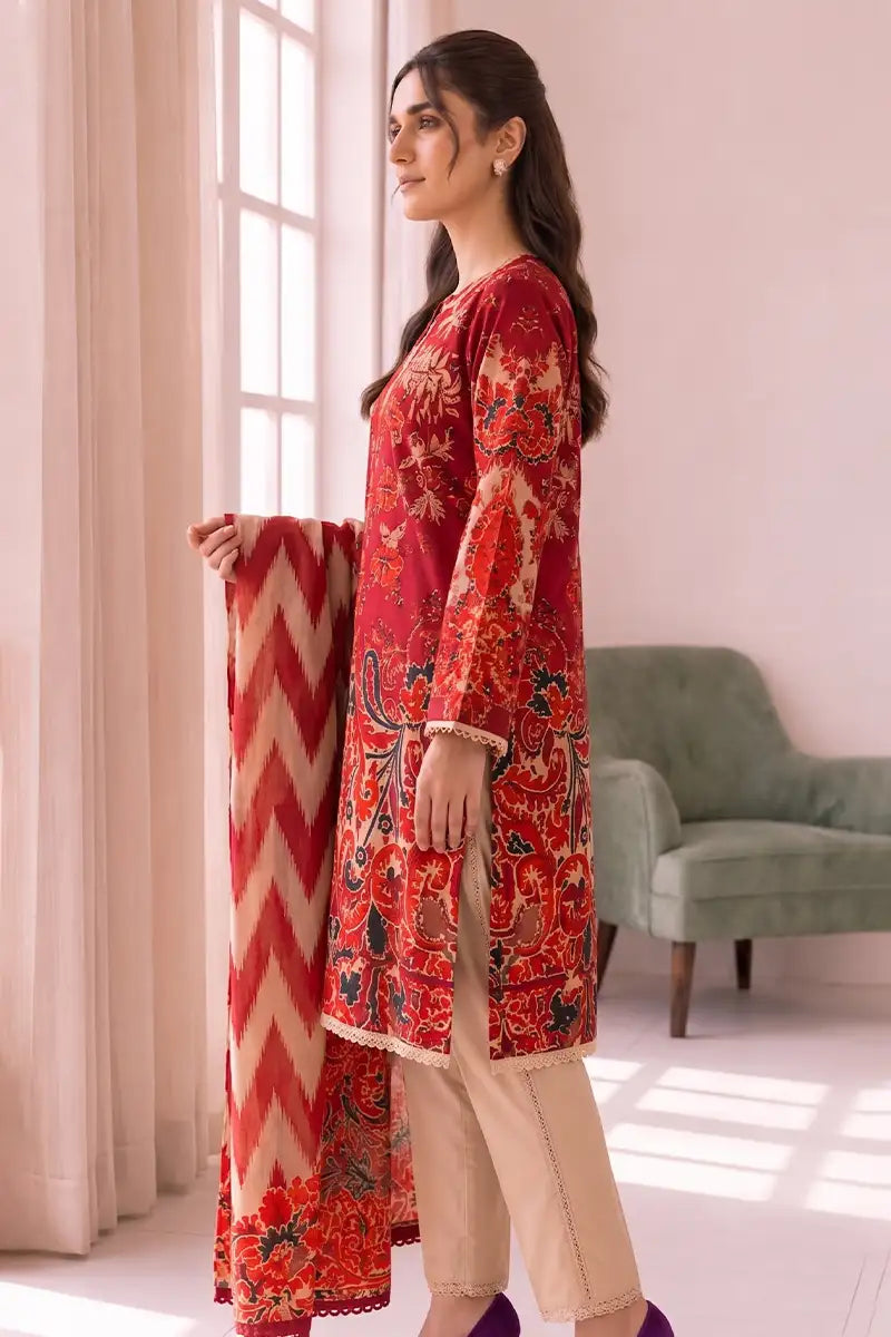Roshaan by KBC Fashion Stitched 3-Piece Lawn Suit (Rich Ruby Red)