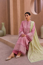 Mahrin By Johra - Premium 3PC Unstitched Embroidered Lawn Suit (Mauve Pink & Pistachio)