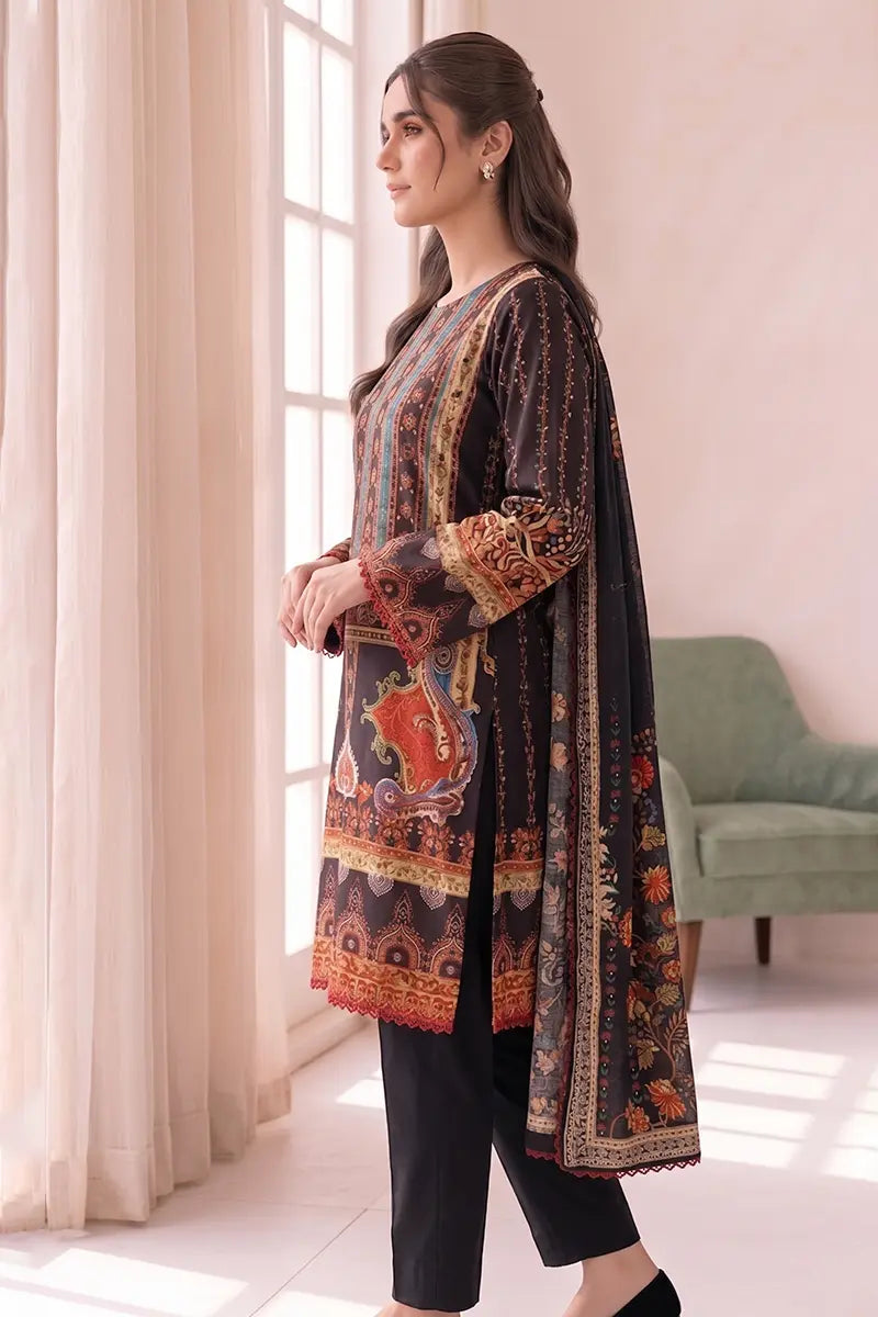 Roshaan by KBC Fashion Stitched 3-Piece Lawn Suit (Charcoal Black)