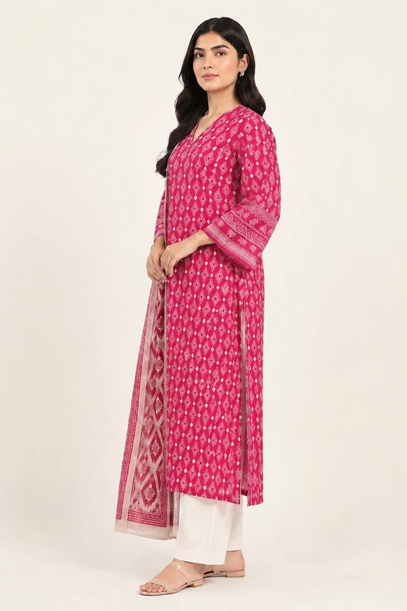 Sapphire Lawn Vol-09 - 3PC Unstitched Printed Lawn Suit(Fuchsia Pink)