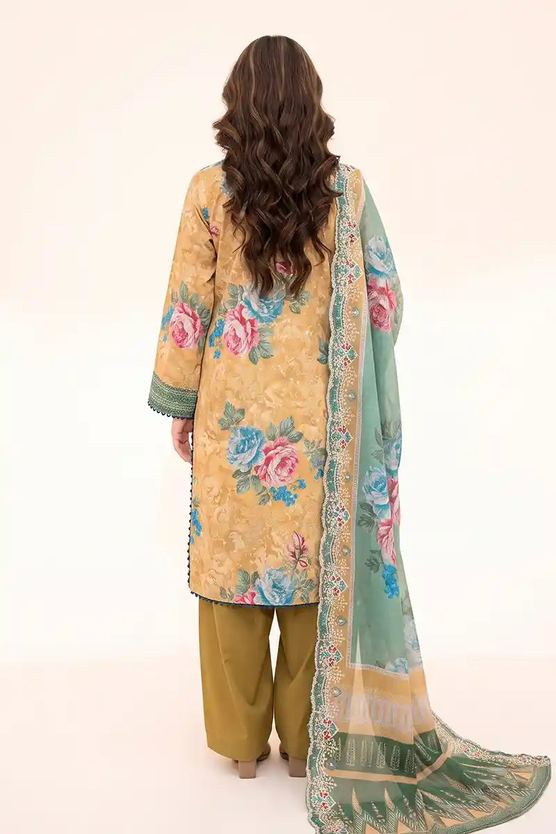 Zesh - 3PC Unstitched Embroidered Lawn Suit (Mustard Gold)