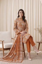 Gul Rang By Bareezé – 3-Piece Unstiched Printed Classic Lawn (Rust Orange)