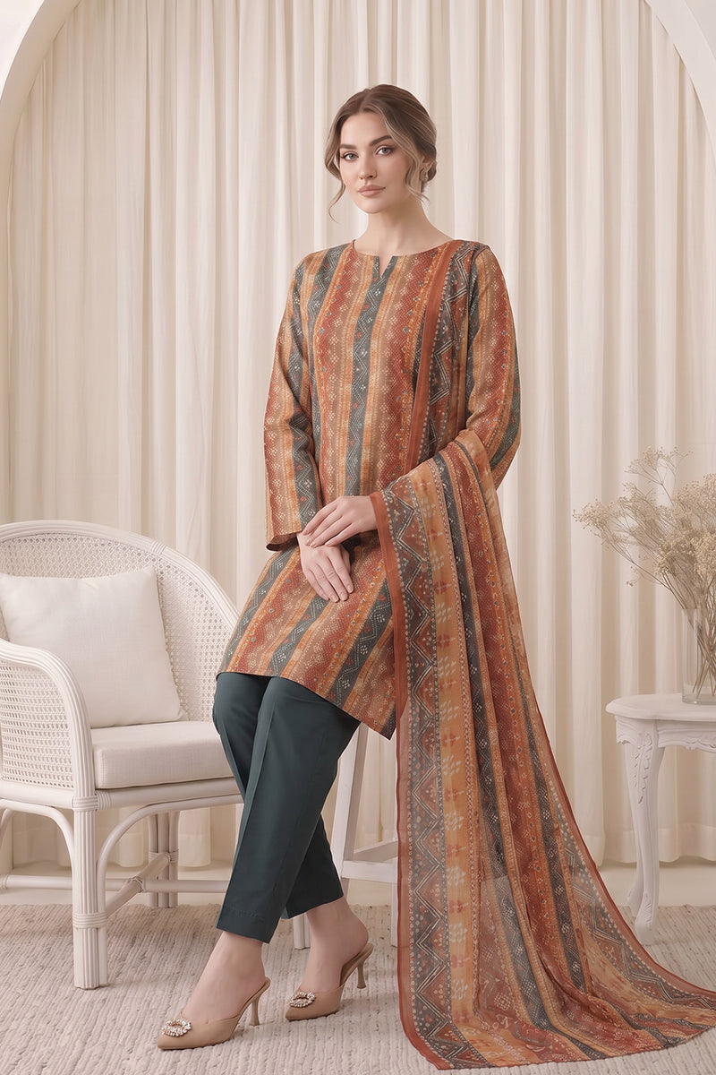 Gul Rang By Bareezé – 3-Piece Unstiched Printed Classic Lawn (Rust Terracotta)