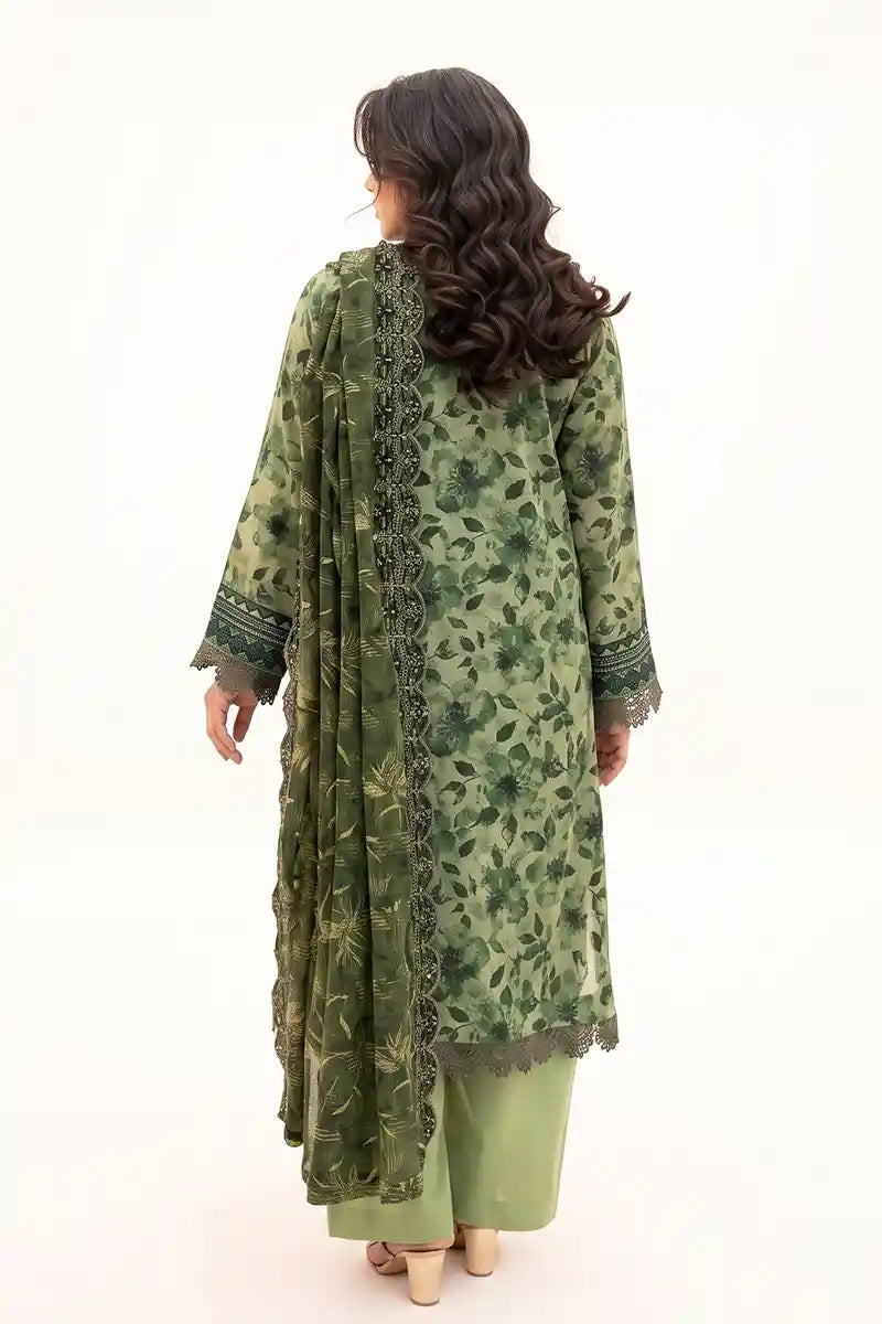 Zesh - 3PC Unstitched Embroidered Lawn Suit (Light Olive Green)
