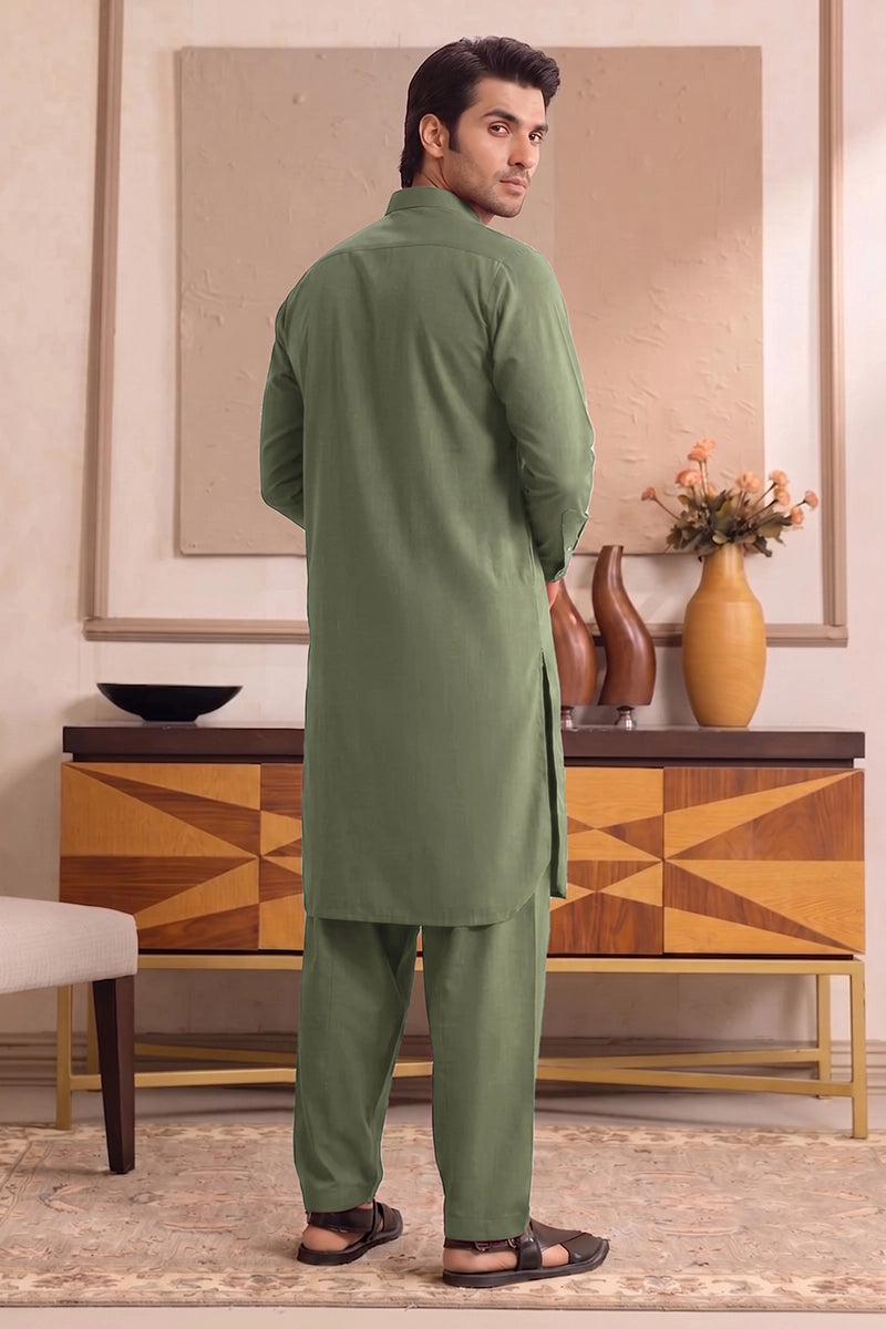 Yameen - Men’s Unstitched Cotton Fabric (Olive Green)