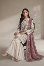 Khaadi – 3 Piece Unstiched Premium Printed Lawn Suit (Cream & Muted Berry)