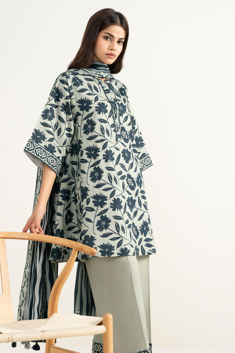 Sapphire (Vol.4) - 3PC Unstitched Printed Lawn Suit (Pale Sage Green & Deep Navy)