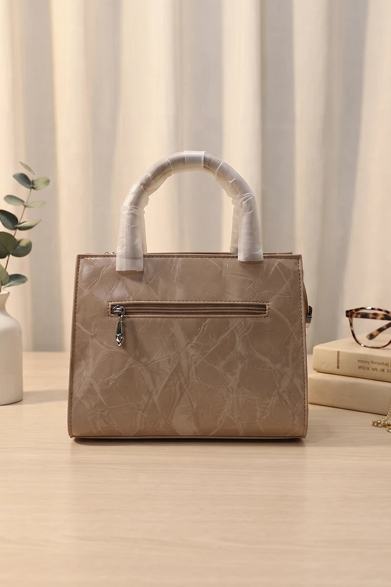Elegance Structured Faux Leather Shoulder Bag (Warm Sand)