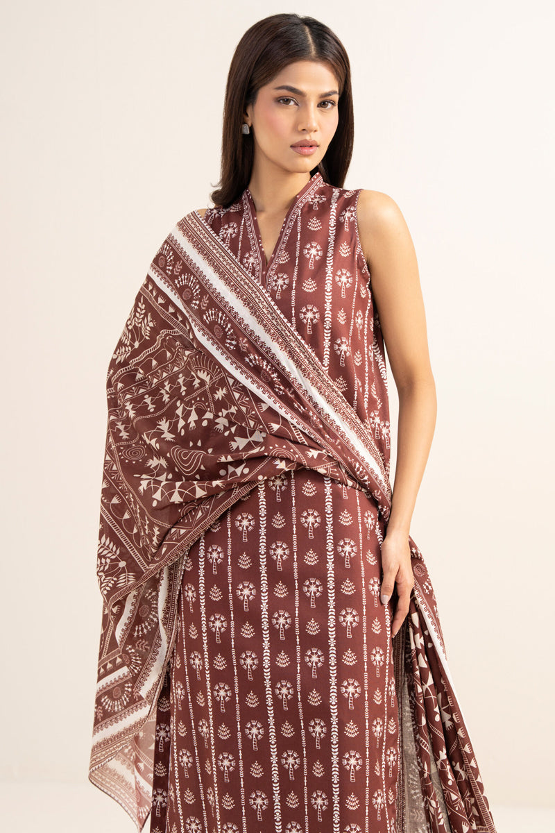 Khaadi – Summer Series 3 Piece Unstitched Printed Lawn Suit (Rust Brown)