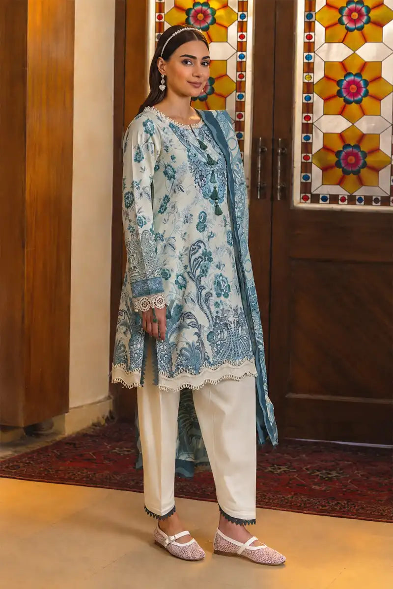 Jade Classic Cambric Collection Vol-05 - 3 Piece Unstitched Printed Suit (Soft Off-White)