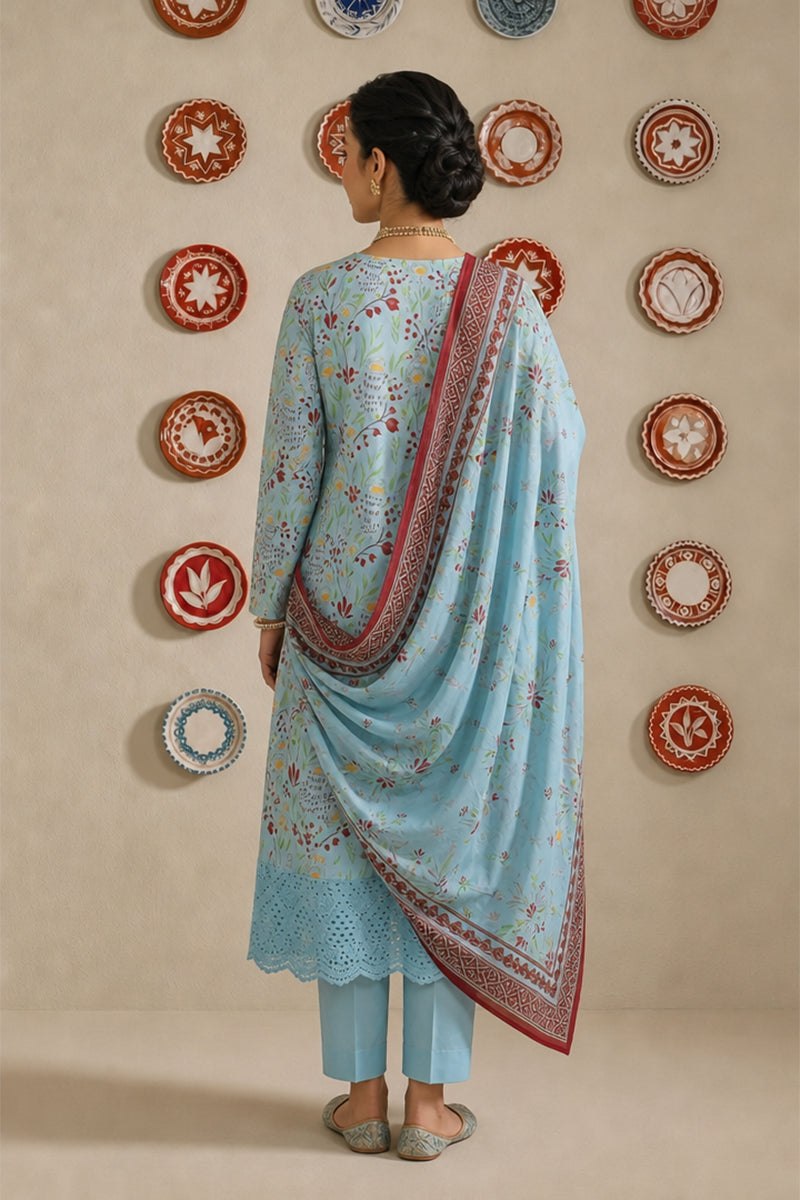 Nishat - Unstitched 3pc Printed Lawn (Powder Blue)