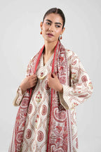 Elahéh By Maria B - 3PC Unstitched Digital Printed Lawn Suit (Cream & Rich Red)